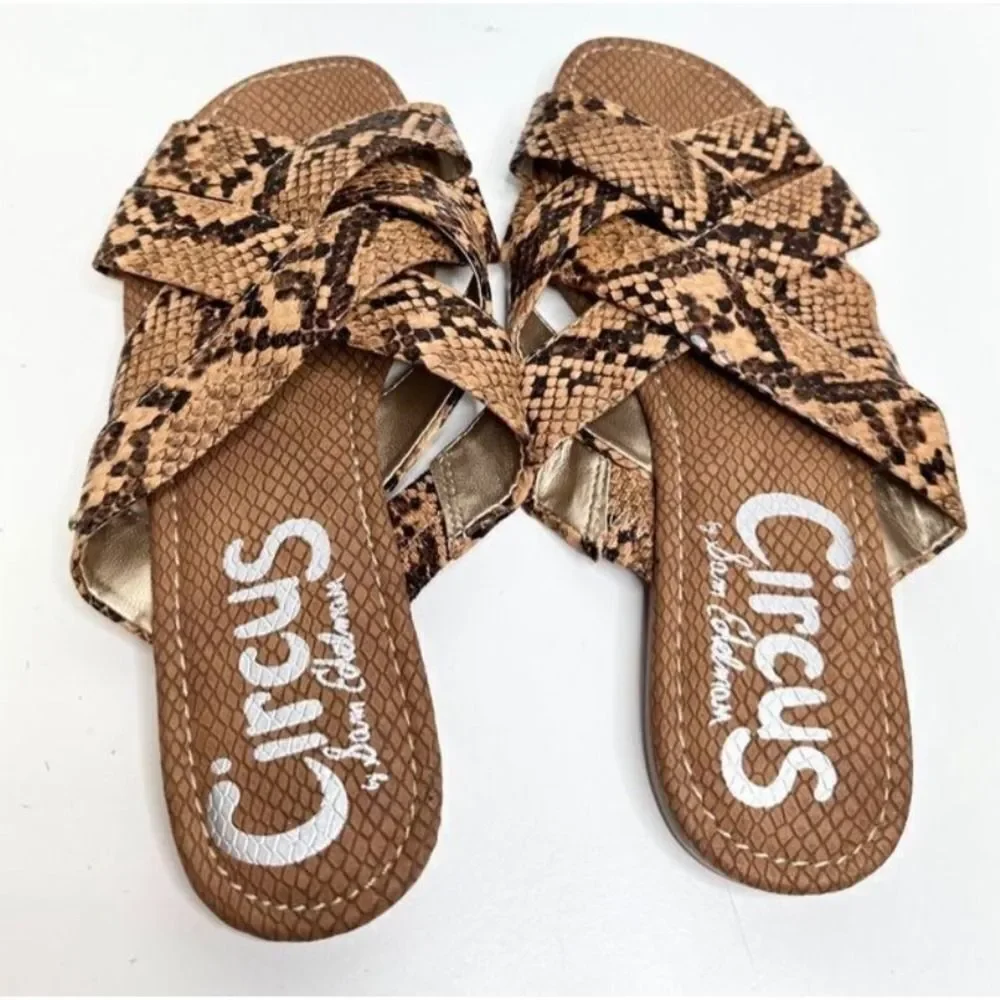Circus‎ by Sam Edelman Snake Print Criss Cross Slides Sandals Size 6